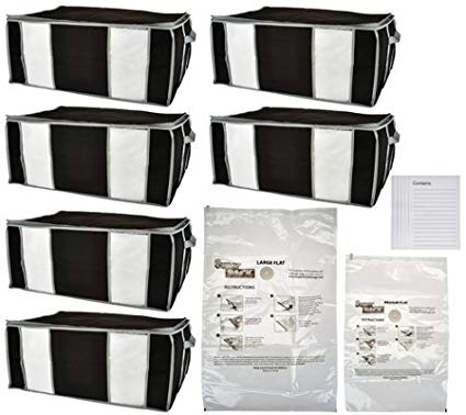 SuperPack 6 Jumbo Totes w/Compression Bags Plus 2 Bag Bonus Black