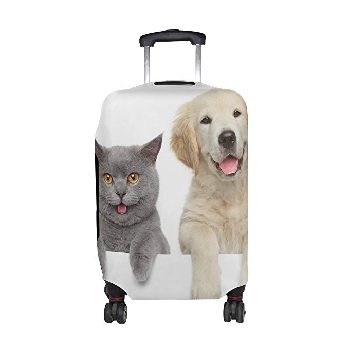 LORVIES Cat And Dog Print Travel Luggage Protective Covers Washable Spandex Baggage Suitcase Cover - Fits 18-32 Inch