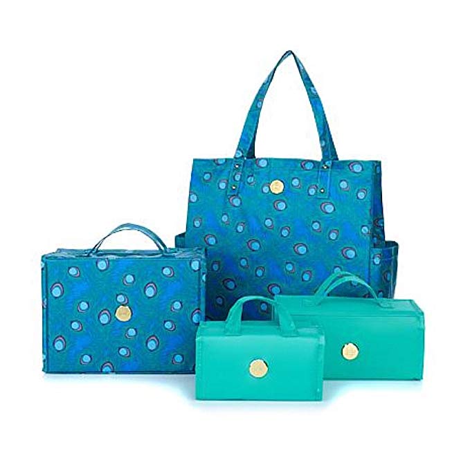 JOY Deluxe 4-piece Better Beauty Case Set with Big Shopper Tote - Peacock