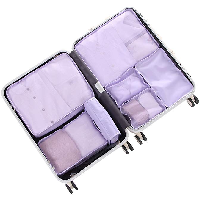 Travel Packing Cubes 7 Set, JJ POWER Luggage Organizers with toiletry kit shoe bag