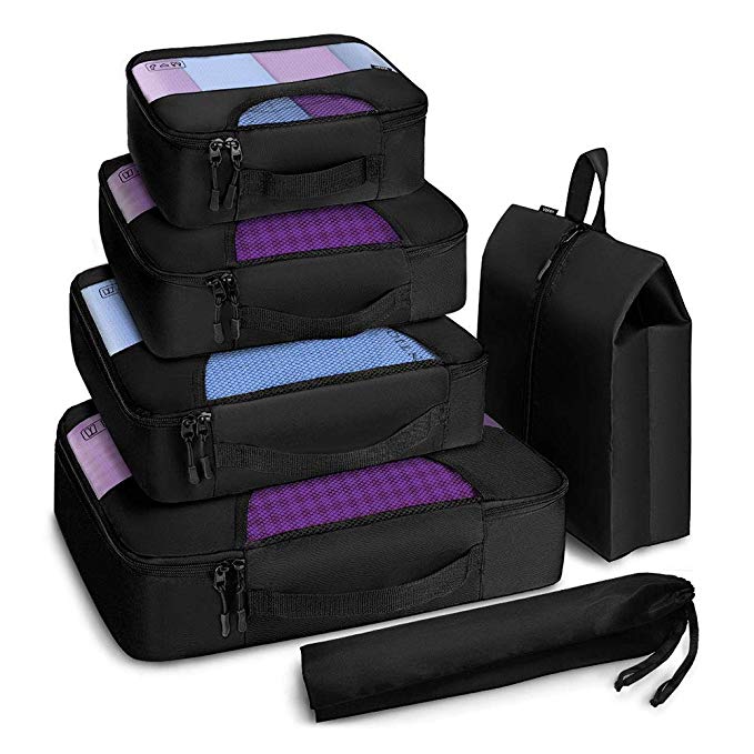 Veken 6 Set Packing Cubes, Travel Luggage Organizers with Laundry Bag & Shoe Bag