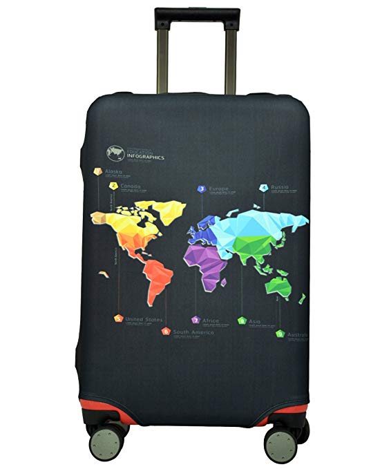 Spandex Luggage Cover for Travel- HoJax Suitcase Cover Protector for Samsonite Delsey Fit 29-32 Inch Luggage (Map, X-Large)