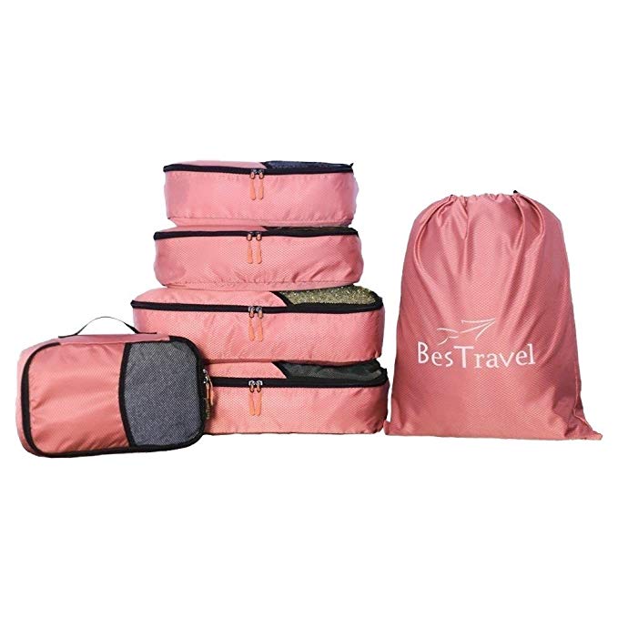 BesTravel - 5 Set Packing Cubes - Travel Organizers with Laundry Bag (pink)