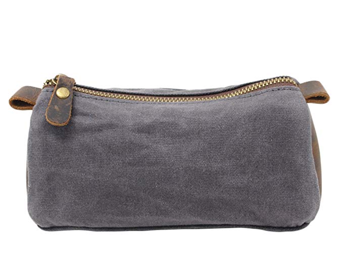 Waxed Canvas Toiletry Bag Vintage Leather Toiletry Organizer Pouch for Men