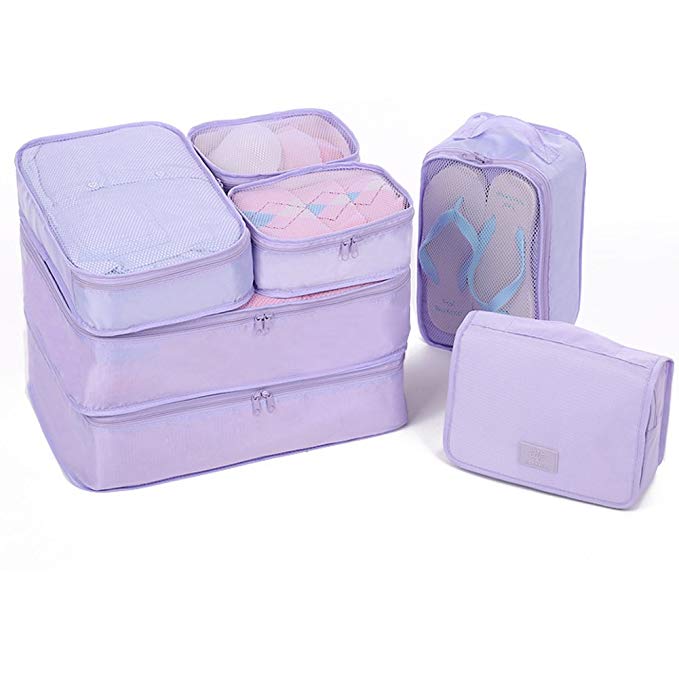 HiDay 7 Set Waterproof Packing Cube - 3 Travel Cubes + 3 Pouches + 1 Shoe Bag