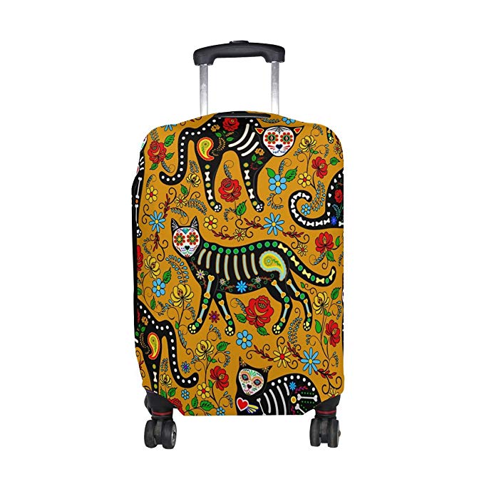 ALAZA Sugar Skull Cat Polyester Luggage Travel Suitcase Cover Case Protector