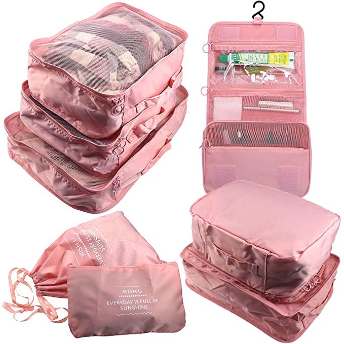 Arxus 8 Set Travel Waterproof Packing Organizers Cubes with Shoe Bag and Toiletry Bag