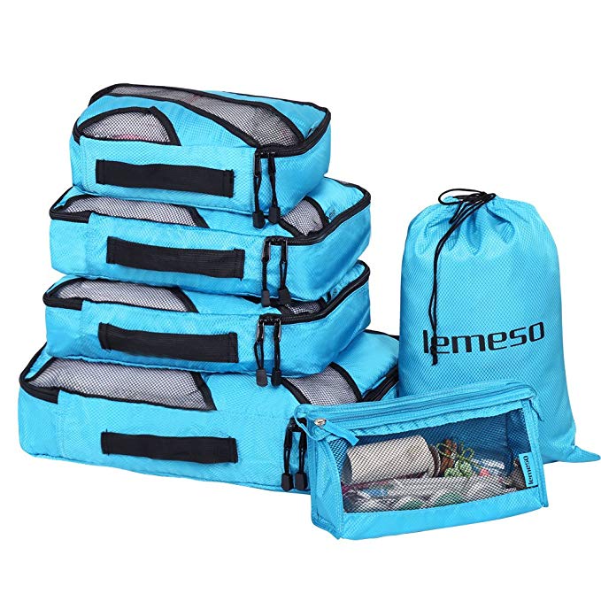 LEMESO 6 Piece Packing Cubes Travel Luggage Organizer Bags Double Zips Blue