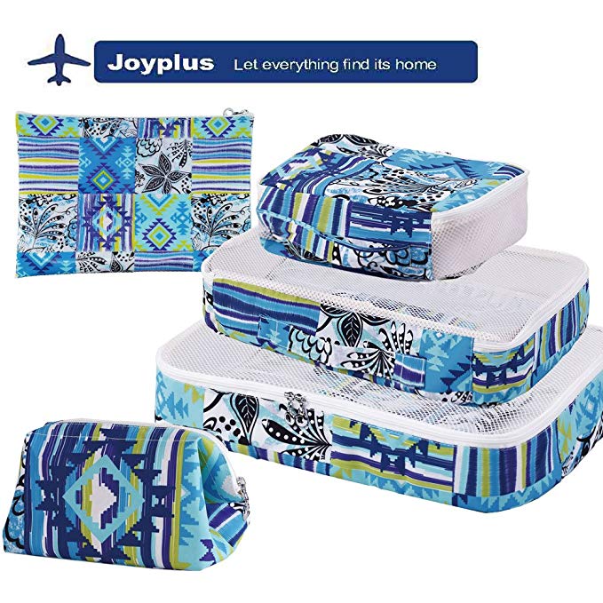 JoyPlus Compression Packing Cubes Organizer Women & Girls 5 Set-Travel Luggage Organizers Cute Large/Small Storage Bags with Laundry Toiletry Bag