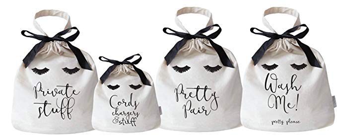 4 Pack Drawstring Bag Organizer - Eyelashes Travel Luggage Suitcase Organizer Storage