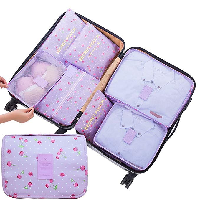 8 Pieces Travel Packing Cubes Luggage Organizers Storage- Hanging Toiletry Bag + Mesh Bags + Laundry Pouches + Shoes Bag