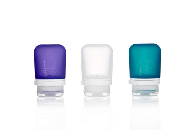 humangear Gotoob+ Silicone Travel Bottle with Locking Cap, 3-Pack, Small (1.7oz), Clear/Purple/Teal