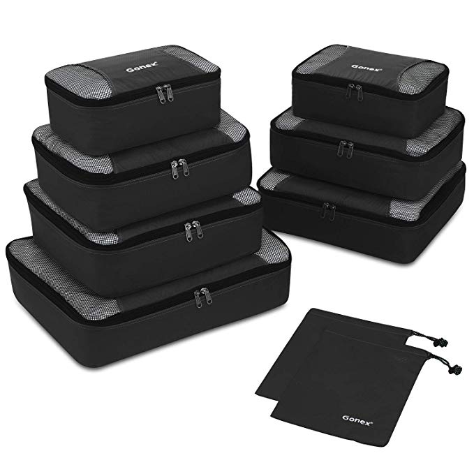 Gonex Rip-Stop Nylon Travel Organizers Packing Bags Black