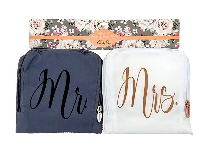 Miamica Mr. and Mrs. Bridal Travel Laundry Bag, Gray and White