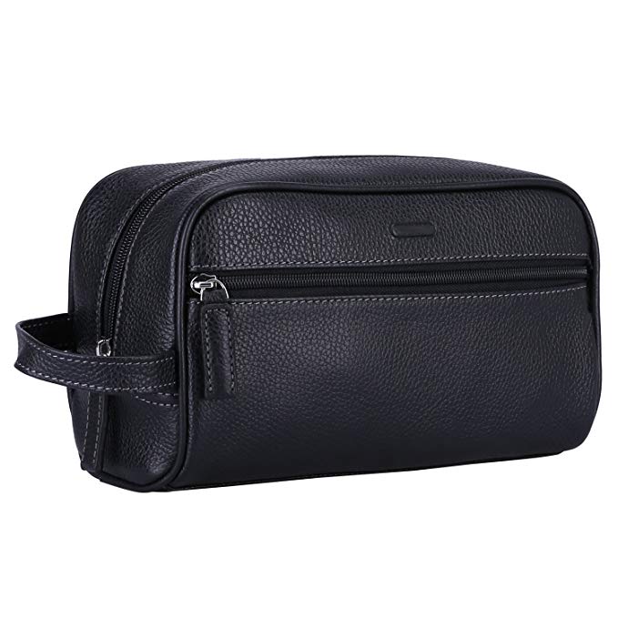 Banuce Vintage Leather Hanging Toiletry Bag for Men Travel Organizer Kit Black