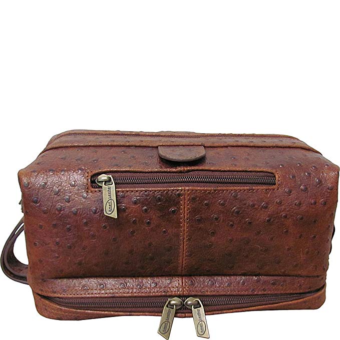 AmeriLeather Leather Toiletry Bag (Ostrich Brown)