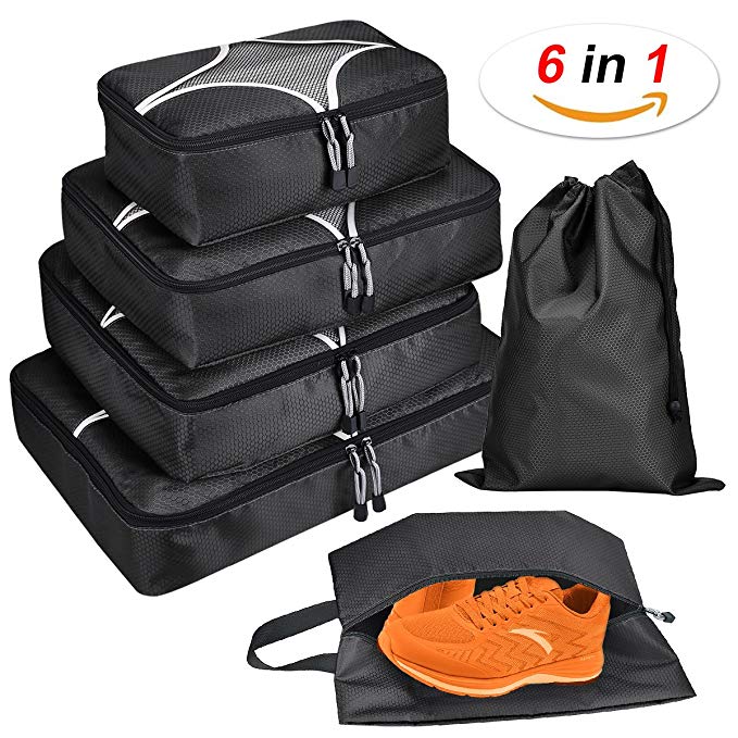 6 Set Packing Cubes - Travel Luggage Packing Organizers with Laundry Bag & Shoe bag