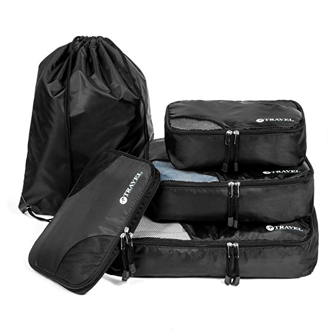 TRAVEL - 5 set Packing Cubes - Ultralight Travel Organizers + Tech Travel Accessories Organizer