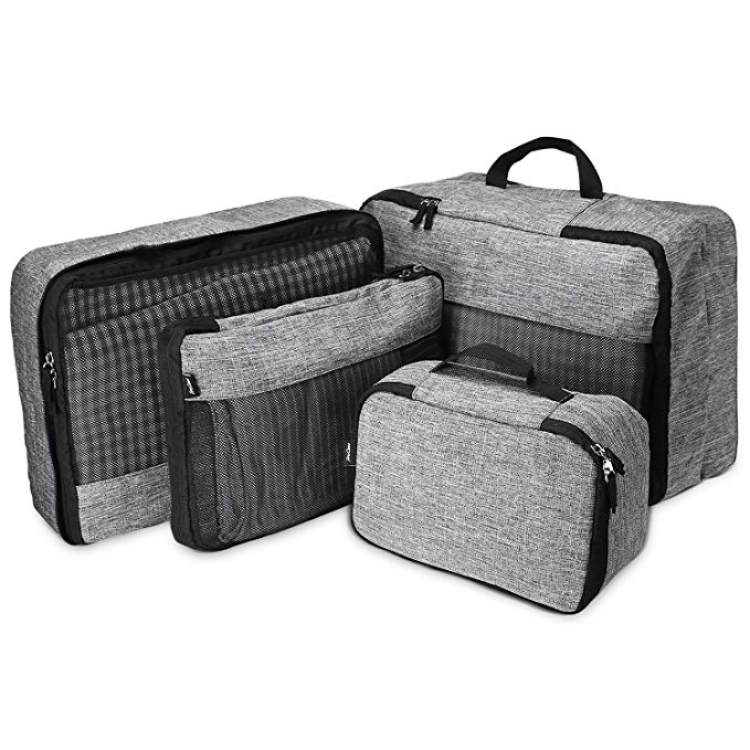 4 Set Packing Cubes, Compression Travel Luggage Organizers with a Toiletry Bag