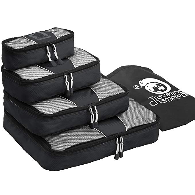 Chameleon PACKING CUBES for Travel -4 Piece Set Luggage Organizers with Shoe Bag