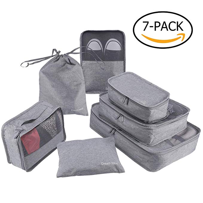 Travel Packing Cubes set 7-pack Luggage Packing Travel Organizers (Senior Gray)