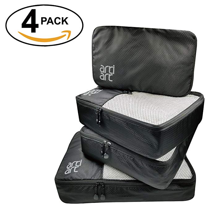 Packing Cubes Set of 4 Travel Luggage Packing Organizers Lightweight Waterproof Compression Cubes