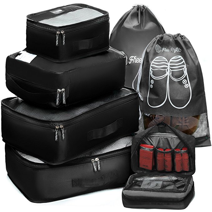 Packing Cubes Travel Set 7Pc 2 Large Cube Organizer Laundry Shoe & Toiletry Bag