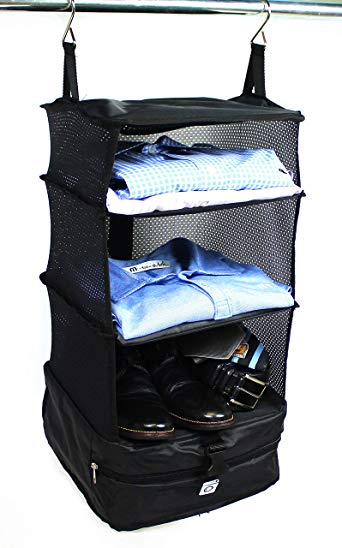 Stow-N-Go Portable Luggage System Suitcase Organizer - Small, Packable Hanging Travel Shelves & Packing Cube Organizer