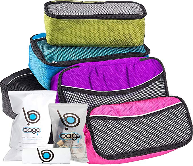 5 Packing Cubes For Travel Luggage or Suitcase + 6 Toiletry Zip Bags Organizers (Black, Blue, Purple, Green, Pink)