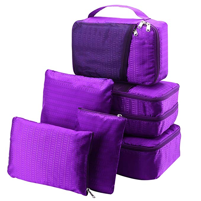 Packing Cubes Travel Packing Organizer Luggage Accessories Organizers 6pc Set (Purple)