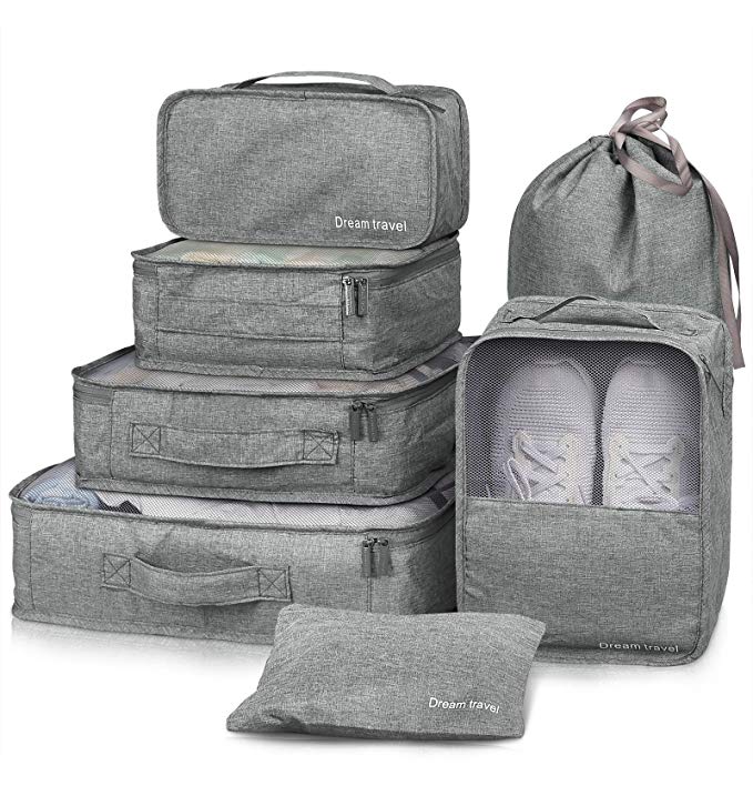 Packing Cubes 7 Pcs Travel Luggage Packing Organizers Set with Laundry Bag by NICEPACK (Grey)