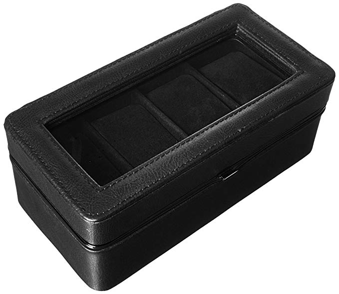 Perry Ellis Men's Leather Watch Storage Box, Black, 1-Sz