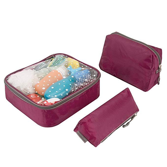 Travelon Women's 3 Piece Toiletry Packing Set, Wineberry