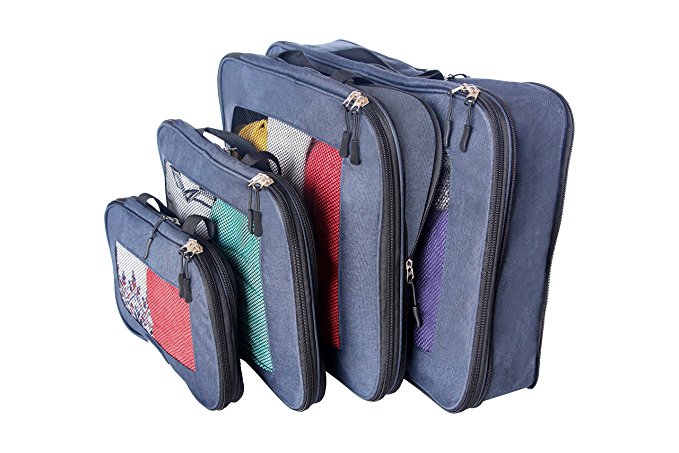 travelbug Compression Packing Cubes Set of 4 (Small, Medium, Large, and Extra Large) | Compresses to fit More in Less Space | Luggage Organizer for Travel (Dark Blue)