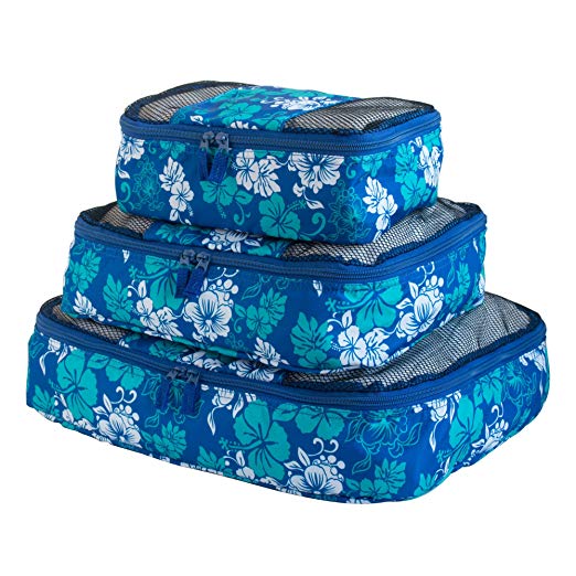 Floral Print Travel Packing Cubes Set, Mesh Bag, Travel Bag (3 Piece), Ideal for Travel and Closet Organizer