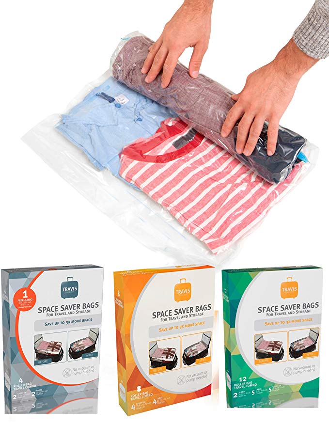 Travis Travel Storage bags. vacuum space saver compression, no pump needed.