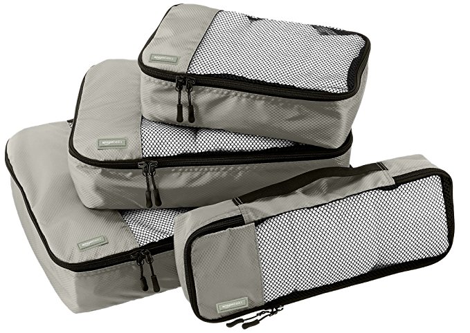 AmazonBasics 4-Piece Packing Cube Set - Small, Medium, Large, and Slim, Gray