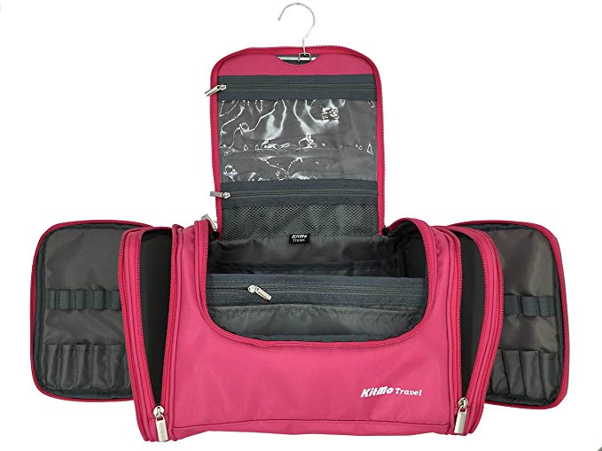 KitMo Travel - extra large Toiletry Organizer Bag /Travel Cosmetic Bag /Gym Bag - PINK