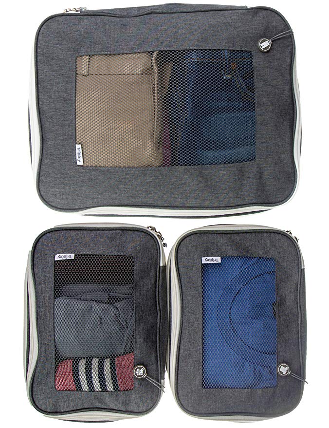 Compression Packing Cubes w/Space-Saving Double Zipper, Set of 3 Travel Compression Cubes