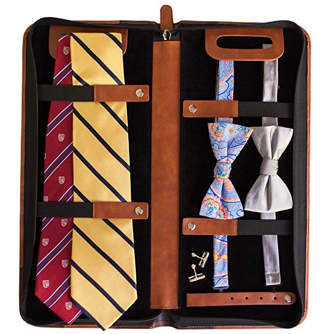 Vegan Leather Travel Tie Case - 6 Neck Tie Organizer by Case Elegance