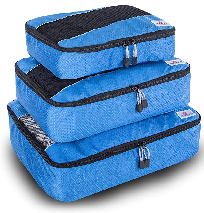 Suvelle 3pc Set Packing Cubes Nylon Travel Luggage Organizers & Compression Pouches