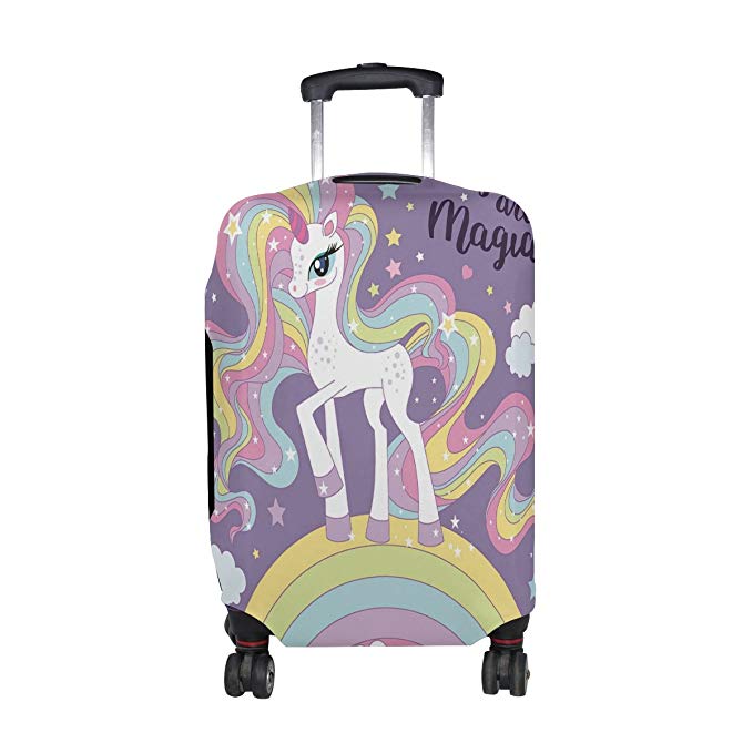 Mahu Travel Luggage Cover Unicorn You Are Magic Rainbow Suitcase Protective Cover Washable Spandex Fit for 18-32 Inches