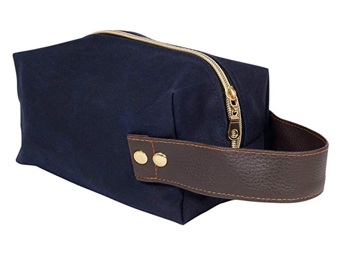 Herbsack Mens Dave's Travel Dopp Kit in Navy Waxed Canvas Shave and Toiletry Case