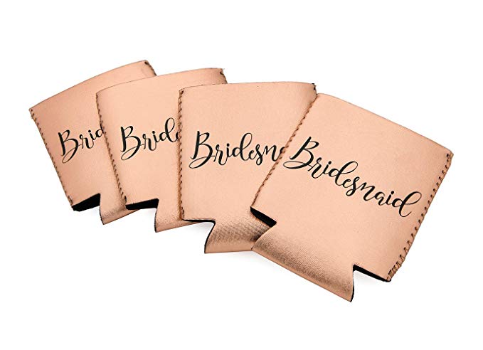 Miamica Bridesmaid Drink Sleeves Or Can Coolers, Rose Gold