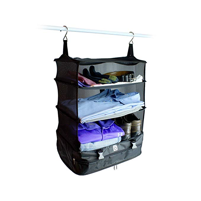 Stow-N-Go Portable Luggage System - Large, Packable Hanging Travel Shelves & Packing Cube Organizer