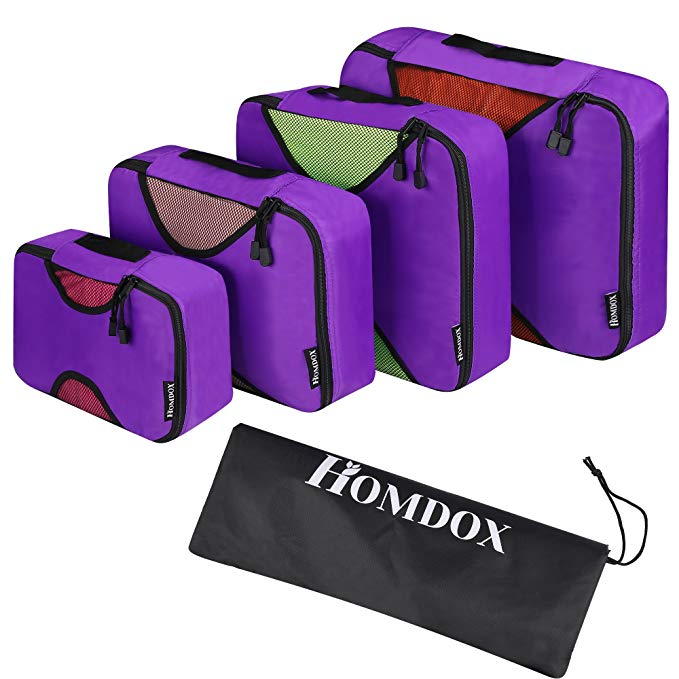 Homdox Packing Cubes - 4pc Set Travel Organizers with Laundry Bag, Camping Backpacking Organisers Luggage Backpack Bag