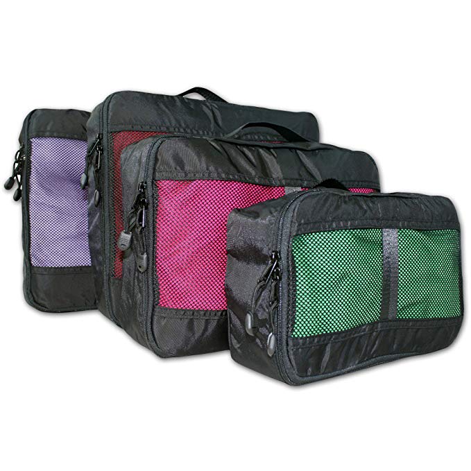 Premium Packing Cubes, Best Travel Bag Organizer - Luggage or Carry On - 4 Sizes [XL, L, M, S] - Rugged Handles & Mesh Top