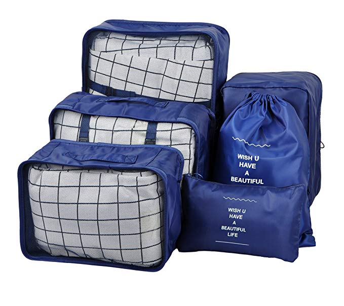 Vercord 6 Set Mesh Packing Cubes And Storage Bags Pack Travel Durable Luggage Organizers